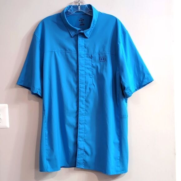 Under Armour Shorebreak Hybrid Woven Short Sleeve Button Viral/Photon Blue XL - Picture 4 of 11
